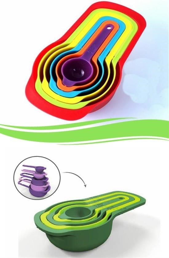 Nuvia Home® Pratik Ölçü Kaşığı Kabı 5li Şeker Baharat Sıvı Ölçer Aparat