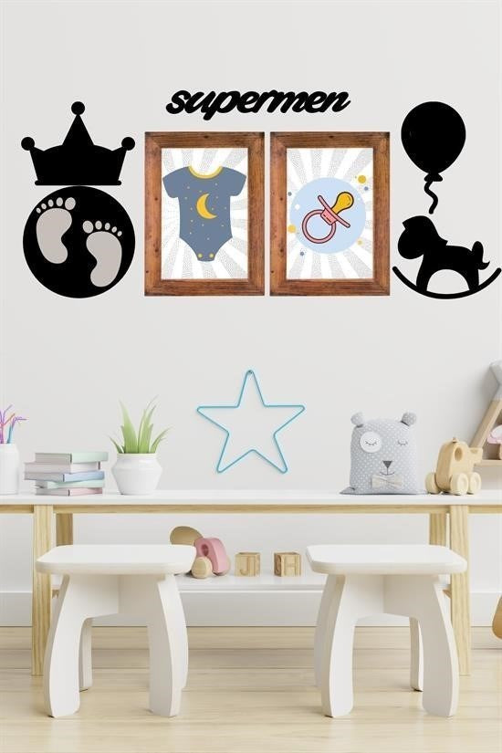Nuvia Home® DECO103 Supermen Dekoratif Duvar Süsü Tablo Aksesuar Ahşap Tasarım Hediye Pano Sticker Seti