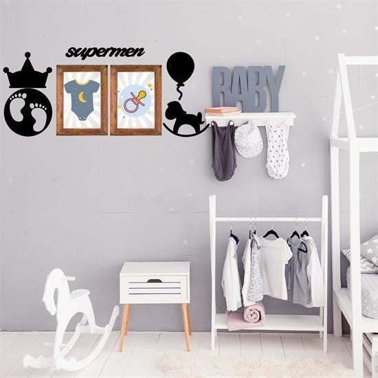 Nuvia Home® DECO103 Supermen Dekoratif Duvar Süsü Tablo Aksesuar Ahşap Tasarım Hediye Pano Sticker Seti