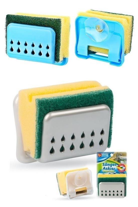 Nuvia Home® Pratik Mutfak Lavabo Vantuzlu Bulaşık Süngeri Askısı Aparatı