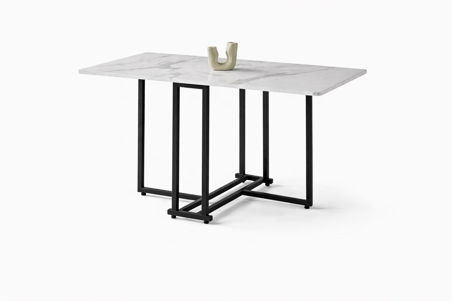 Beyaz Mermer Portatif Katlanır Yemek Masası – Metal Ayaklı