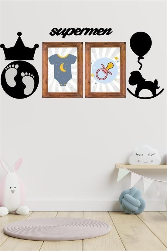 Nuvia Home® DECO103 Supermen Dekoratif Duvar Süsü Tablo Aksesuar Ahşap Tasarım Hediye Pano Sticker Seti