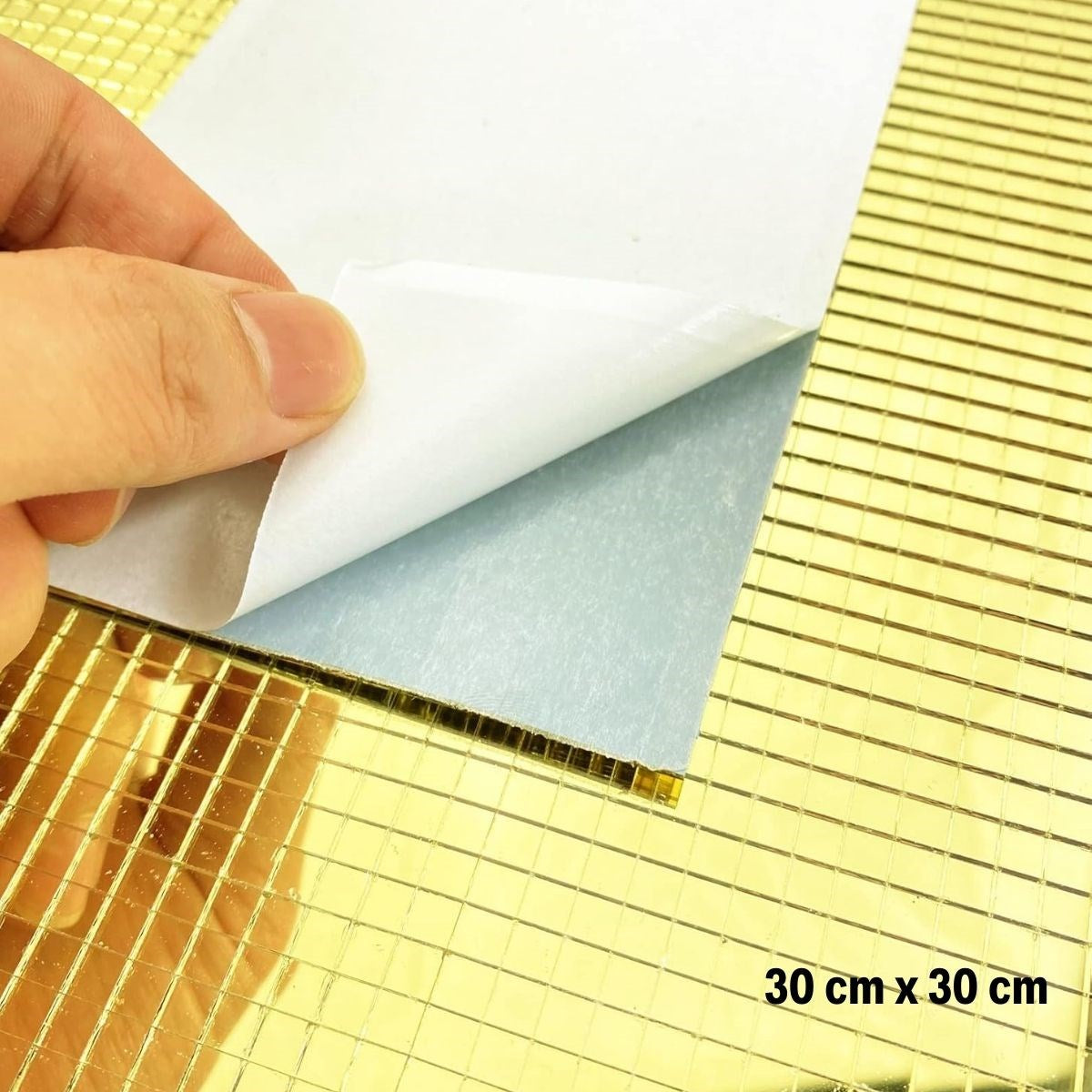 Nuvia Home® Kare Gold Cam Mozaik Fayans Çıkartmaları El İşi Kare Cam Fayans Kendinden Yapışkanlı Aynalı Dekor Panel 30x30 Cm