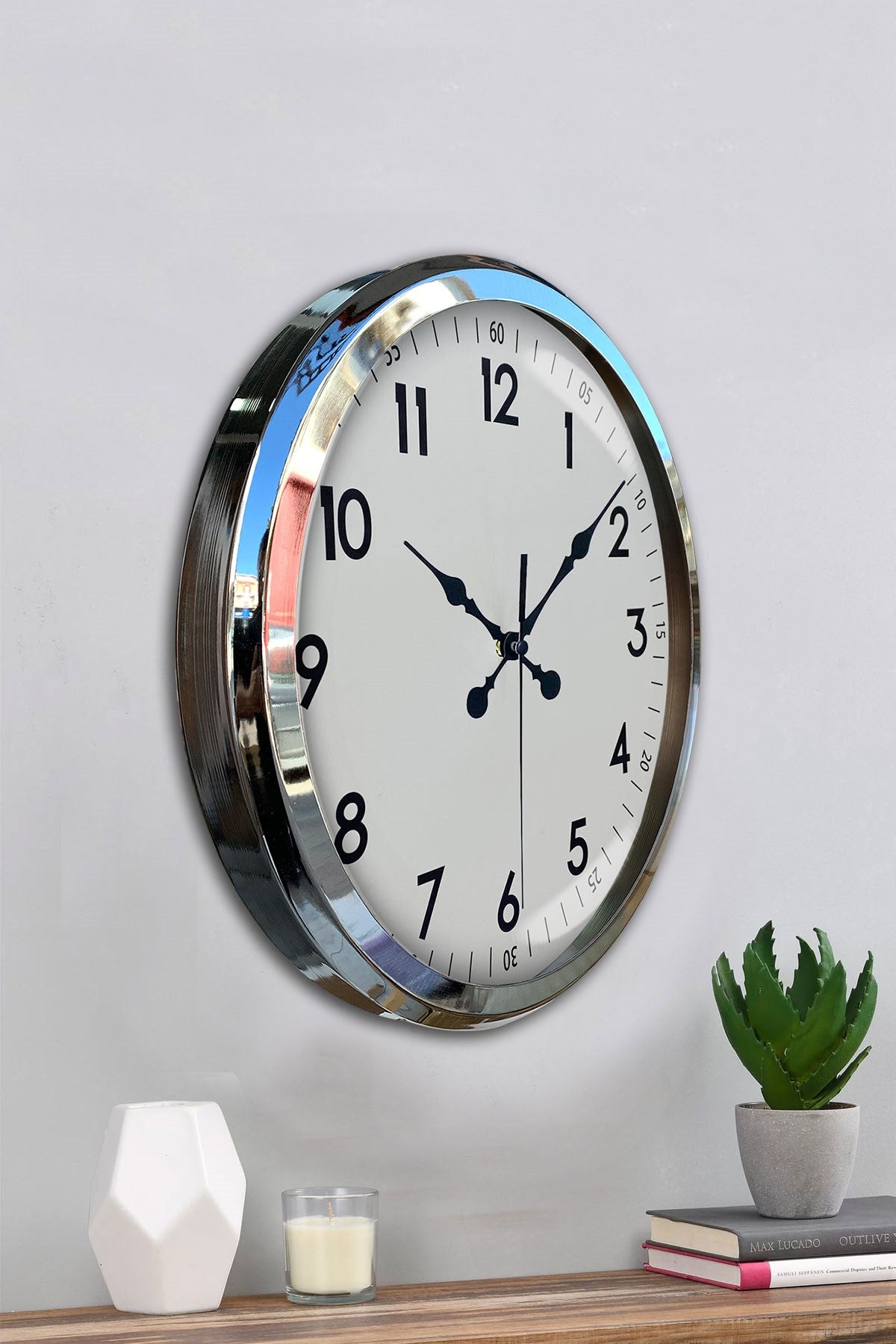 Zentime Sade Ve Şık Krom 52 Cm Metal Dekoratif Duvar Saati