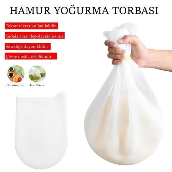 Nuvia Home® Orta Hamur Torbası Silikon Şeffaf Hamur Yoğurma Torbası Ekmek Makarna Mantı  Hamuru Kolay Yo