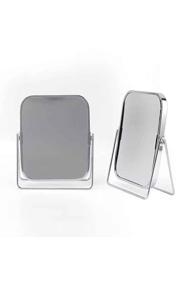 Gümüş Renk Ayarlanabilir KARE Metal Ayaklı Masa Üstü Makyaj Aynası –360° Döner,Şık Dekoratif Tasarım