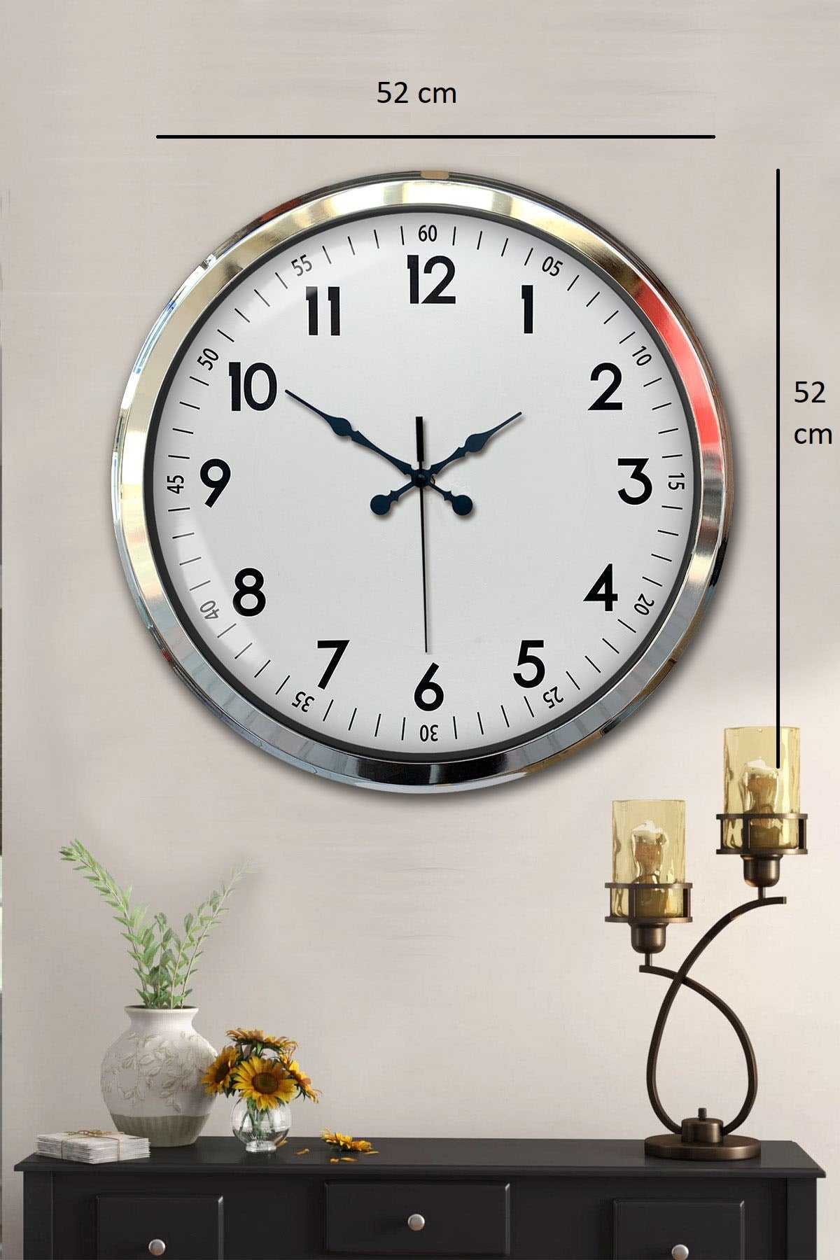 Zentime Sade Ve Şık Krom 52 Cm Metal Dekoratif Duvar Saati