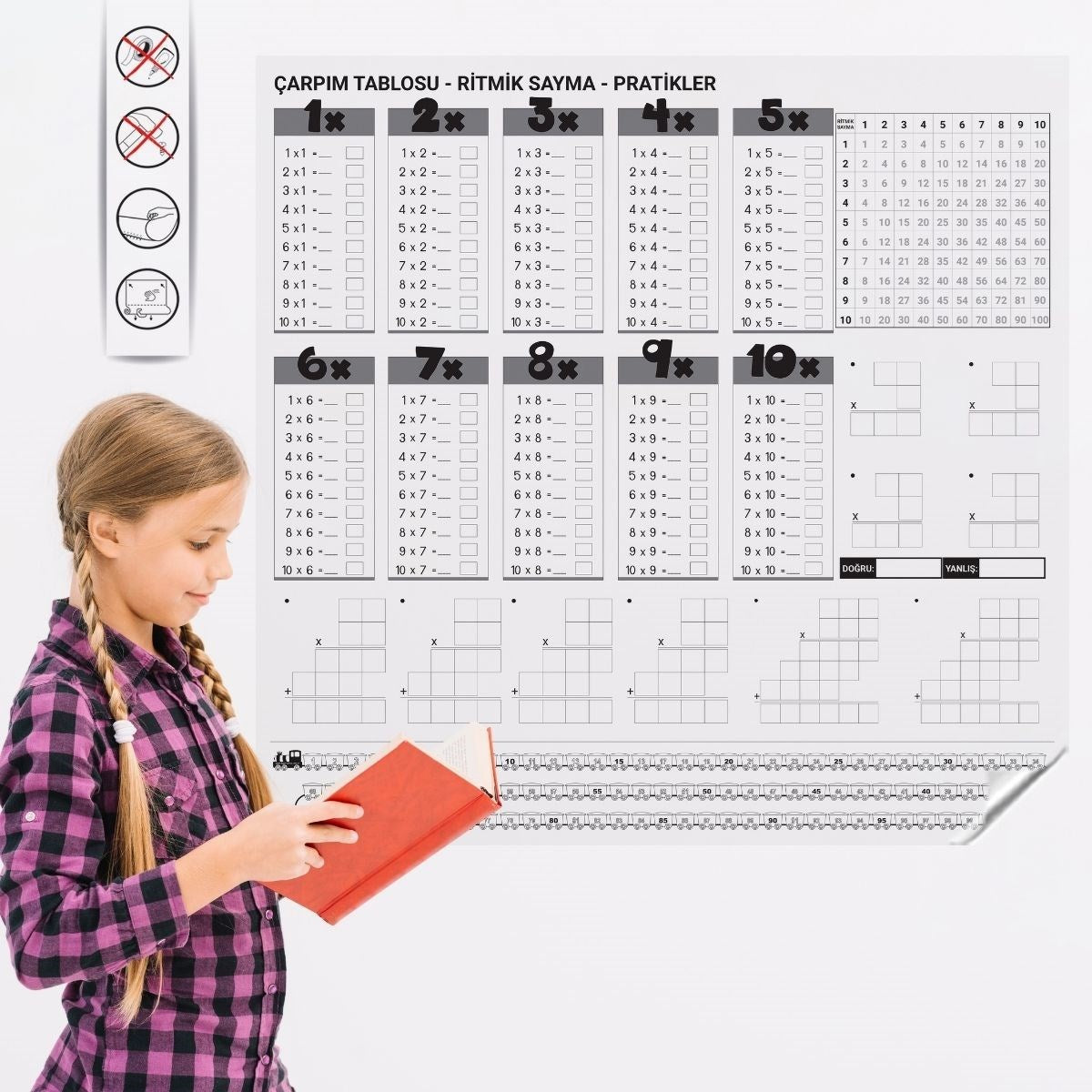 Nuvia Home® Çarpım Tablosu Ezberleme Manyetik Duvar Stickerı 105 x 100 cm