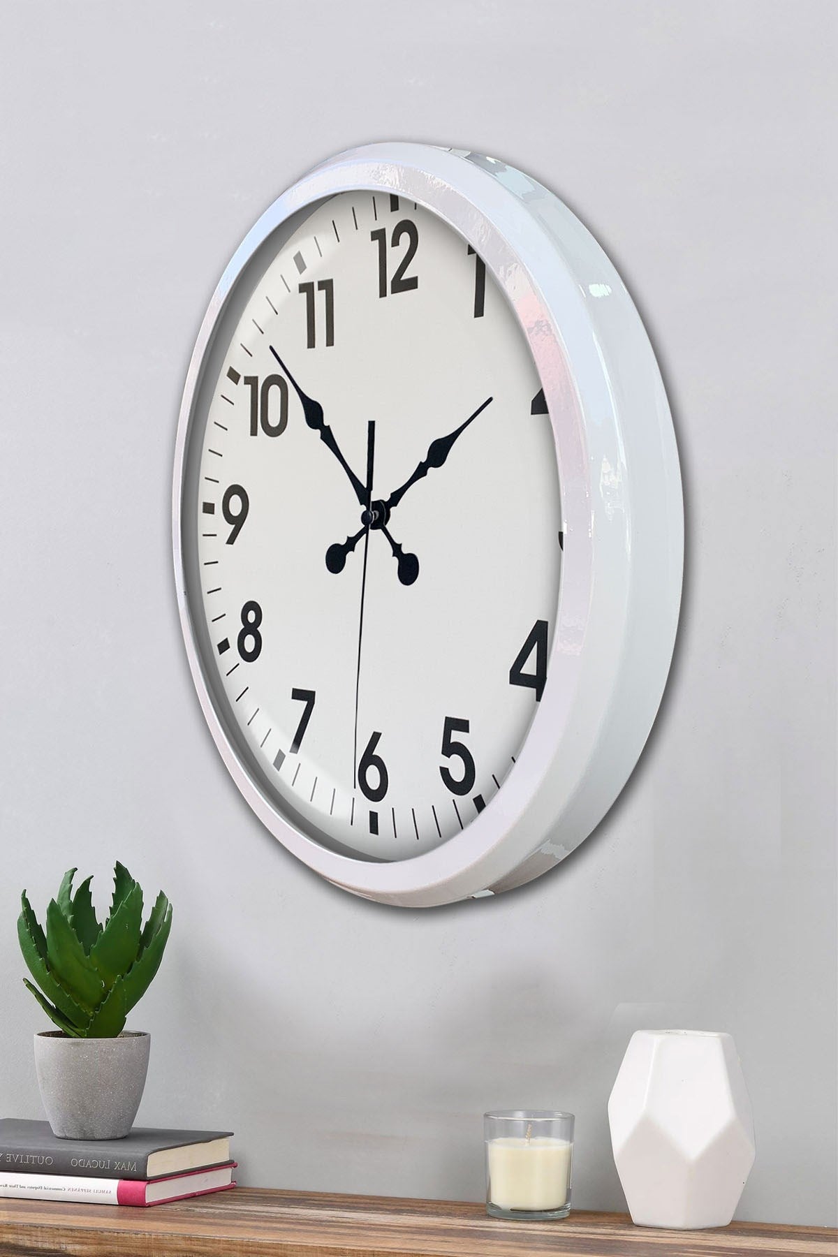 Zentime White Classic Modern 52 Cm Metal Duvar Saati