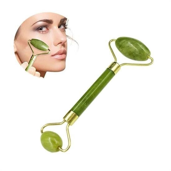 Nuvia Home® Özel Süngerli Kutusunda Kırılmaz Çift Taraflı 2li Cilt Yüz Masaj Aleti Jade Roller Yeşim Taş