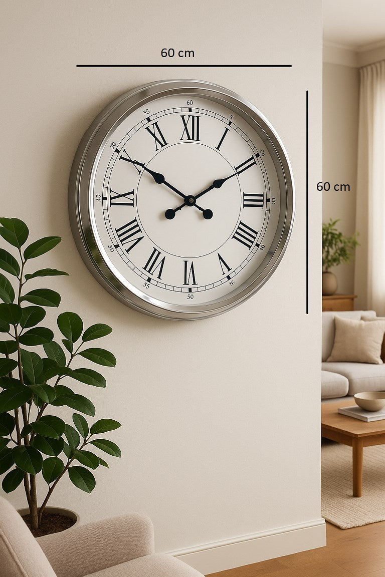 Zentime Krom Elegant 60Cm Metal Duvar Saati
