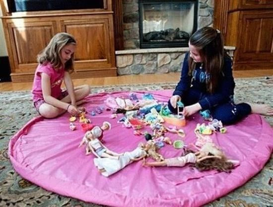 Nuvia Home® Pratik Taşınabilir Pembe Oyuncak Toplama Örtüsü Oyun Parkı Hurcu