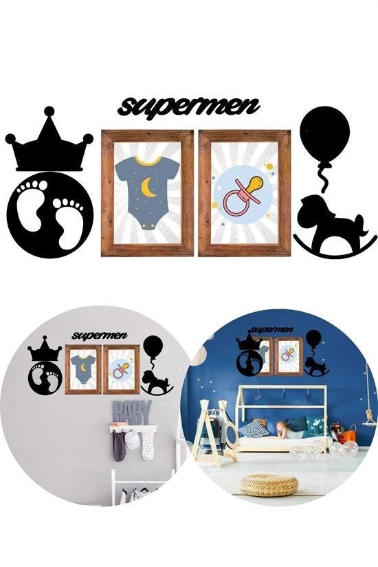 Nuvia Home® DECO103 Supermen Dekoratif Duvar Süsü Tablo Aksesuar Ahşap Tasarım Hediye Pano Sticker Seti