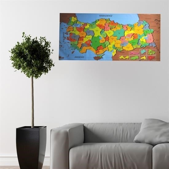 Nuvia Home® Renkli Türkiye Haritası Manyetik Yapıştırıcı Gerektirmeyen Duvar Stickerı 118 CM * 56 CM