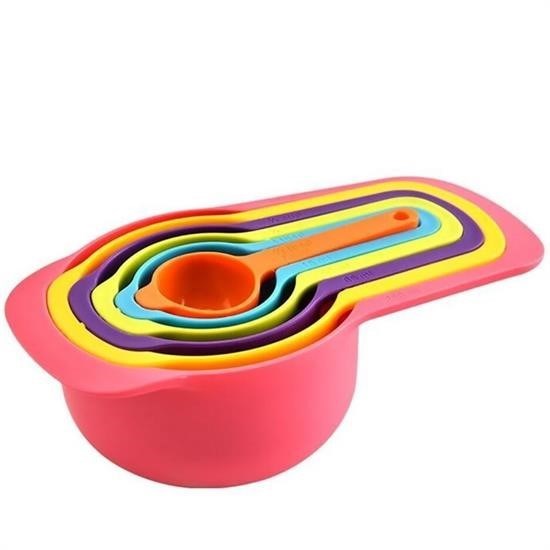 Nuvia Home® Pratik Ölçü Kaşığı Kabı 5li Şeker Baharat Sıvı Ölçer Aparat