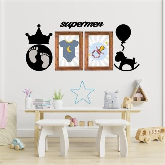 Nuvia Home® DECO103 Supermen Dekoratif Duvar Süsü Tablo Aksesuar Ahşap Tasarım Hediye Pano Sticker Seti