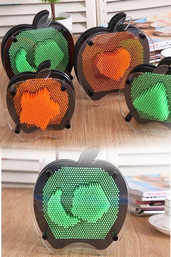 Nuvia Home® Elma Şeklinde Pin Art Dekoratif 3D Çivi Sanatı Filografi Tahtası