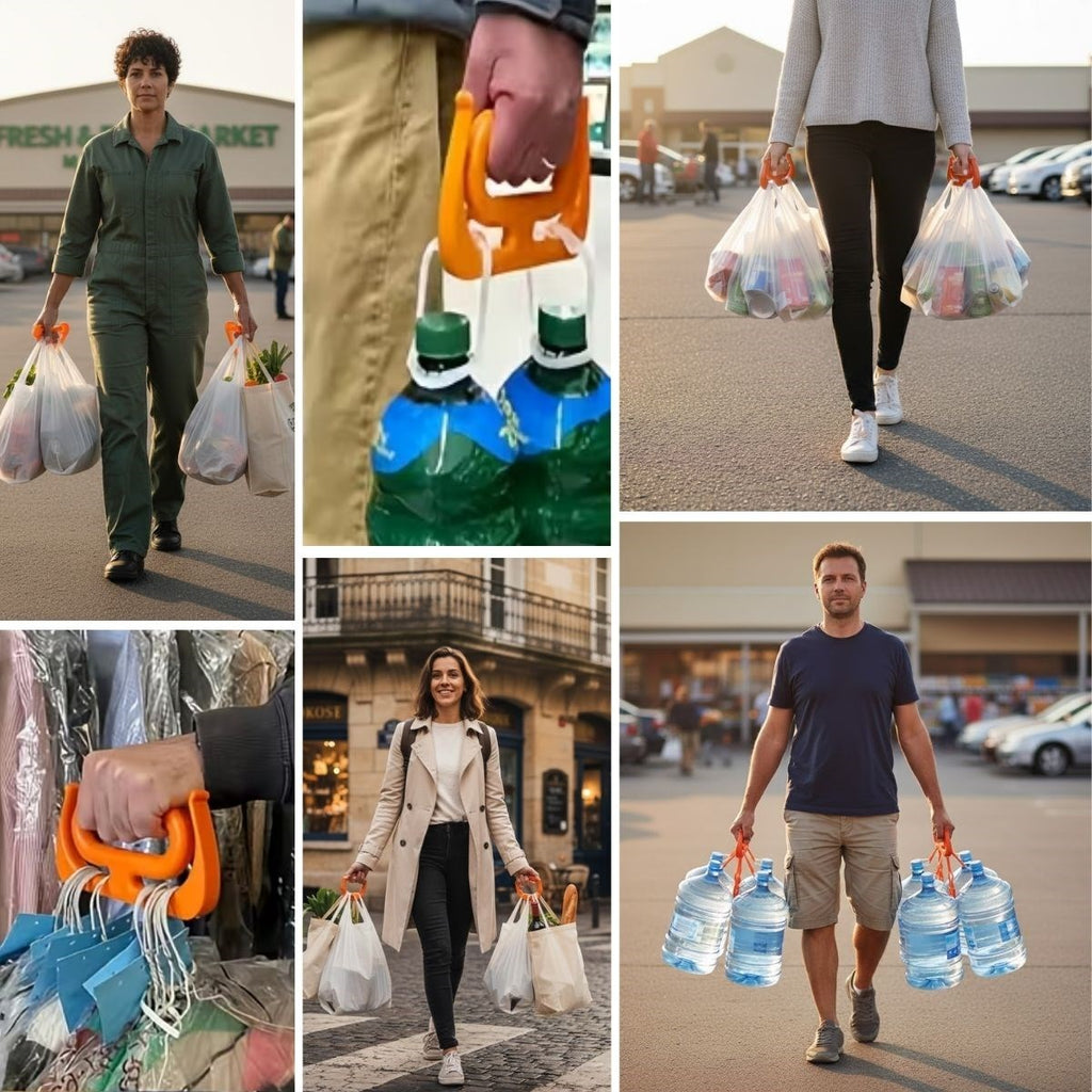 "Nuvia Home® Ergonomik Poşet Taşıma Aparatı – Ağır Yük Taşıyıcı Tutacak, Elden Kesme Yapmayan Kolay Taşıma Kancası, Market ve Alışveriş Çantası Taşıyı