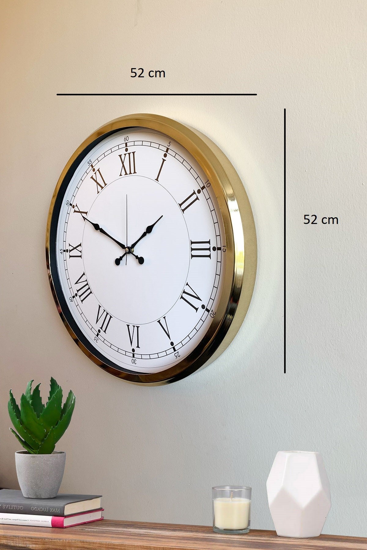 Zentime İhtişamlı Gold 52 Cm Metal Roma Rakamlı Lüks Duvar Saati